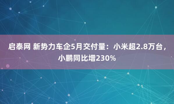 启泰网 新势力车企5月交付量：小米超2.8万台，小鹏同比增230%